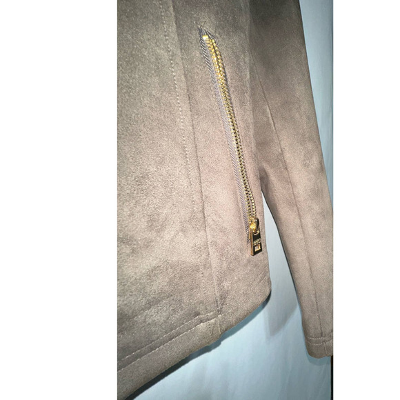 Marc New‎ York Brown Faux Suede Jacket Gold Zip Front Size L - Picture 2 of 6